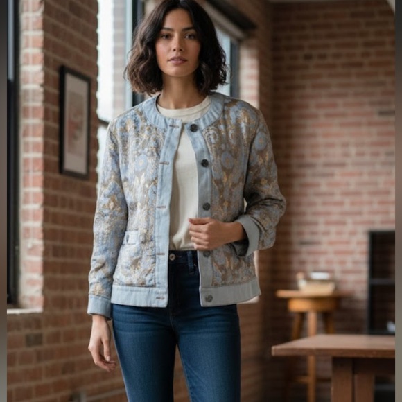 Sandro Paris Jackets & Blazers - Elegant Women's Blue and Gold Bomber Jacket